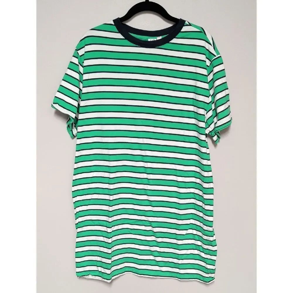 GAP Green & White Striped Mini Dress with Navy Neckline